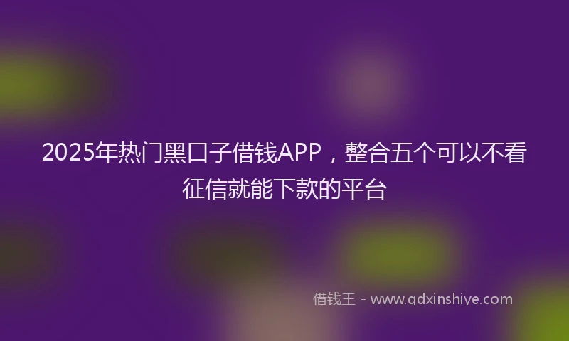 2025年热门黑口子借钱APP，整合五个可以不看征信就能下款的平台
