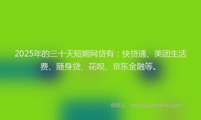 2025年的三十天短期网贷有：快贷通、美团生活费、随身贷、花呗、京东金融等。