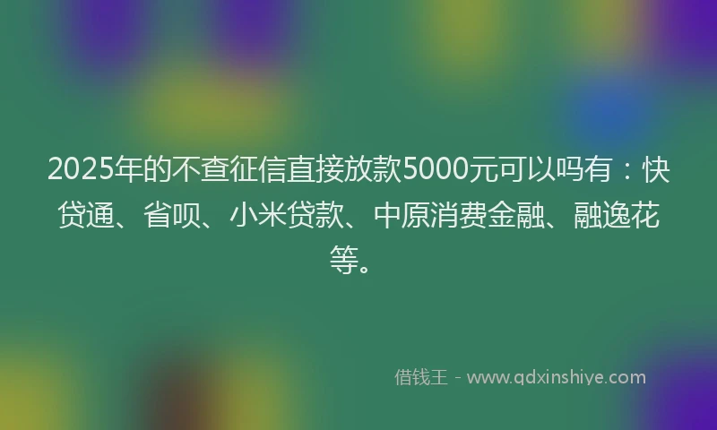 2025年的不查征信直接放款5000元可以吗有：快贷通、省呗、小米贷款、中原消费金融、融逸花等。