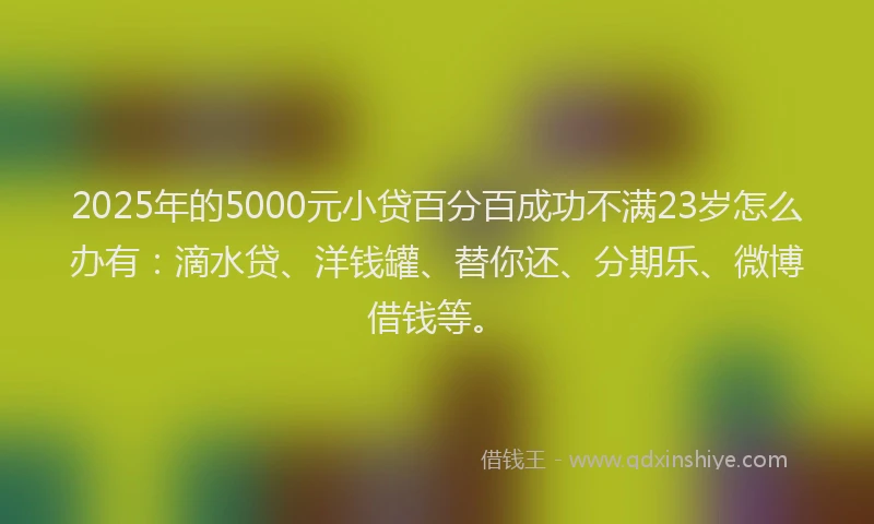 2025年的5000元小贷百分百成功不满23岁怎么办有：滴水贷、洋钱罐、替你还、分期乐、微博借钱等。