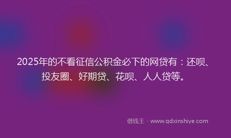 2025年的不看征信公积金必下的网贷有：还呗、投友圈、好期贷、花呗、人人贷等。
