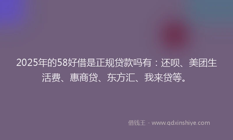2025年的58好借是正规贷款吗有：还呗、美团生活费、惠商贷、东方汇、我来贷等。