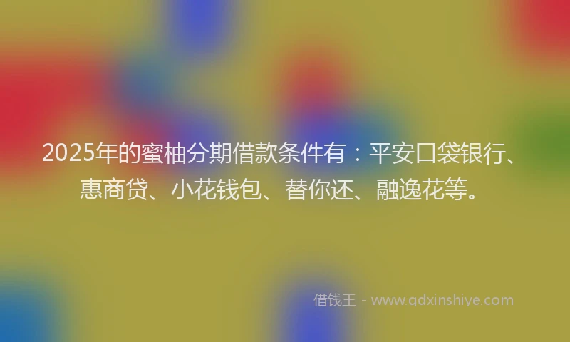 2025年的蜜柚分期借款条件有：平安口袋银行、惠商贷、小花钱包、替你还、融逸花等。