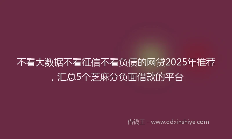 不看大数据不看征信不看负债的网贷2025年推荐，汇总5个芝麻分负面借款的平台