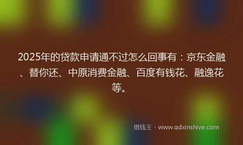 2025年的贷款申请通不过怎么回事有：京东金融、替你还、中原消费金融、百度有钱花、融逸花等。