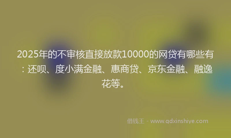 2025年的不审核直接放款10000的网贷有哪些有：还呗、度小满金融、惠商贷、京东金融、融逸花等。