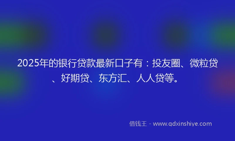 2025年的银行贷款最新口子有：投友圈、微粒贷、好期贷、东方汇、人人贷等。