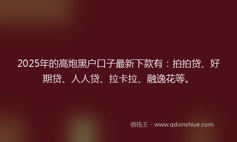 2025年的高炮黑户口子最新下款有：拍拍贷、好期贷、人人贷、拉卡拉、融逸花等。