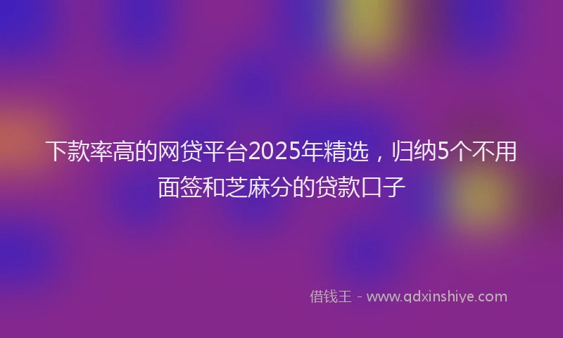 下款率高的网贷平台2025年精选，归纳5个不用面签和芝麻分的贷款口子
