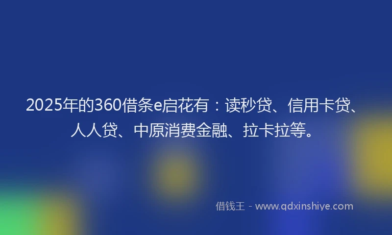 2025年的360借条e启花有：读秒贷、信用卡贷、人人贷、中原消费金融、拉卡拉等。