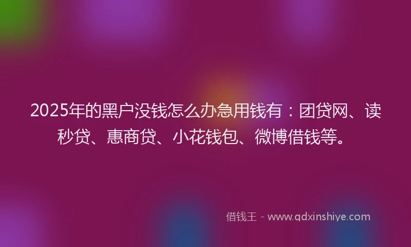 2025年的黑户没钱怎么办急用钱有：团贷网、读秒贷、惠商贷、小花钱包、微博借钱等。