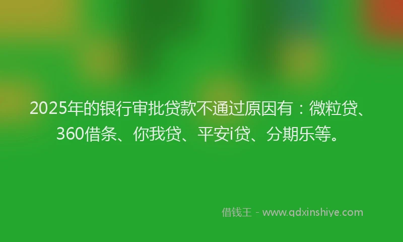 2025年的银行审批贷款不通过原因有：微粒贷、360借条、你我贷、平安i贷、分期乐等。