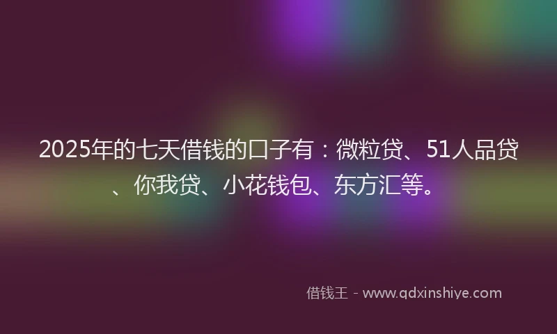 2025年的七天借钱的口子有：微粒贷、51人品贷、你我贷、小花钱包、东方汇等。