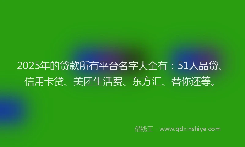 2025年的贷款所有平台名字大全有：51人品贷、信用卡贷、美团生活费、东方汇、替你还等。