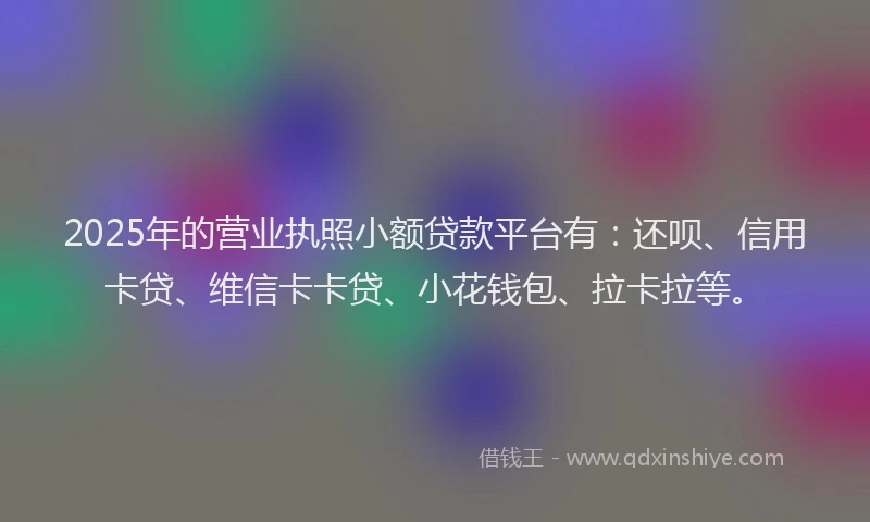 2025年的营业执照小额贷款平台有：还呗、信用卡贷、维信卡卡贷、小花钱包、拉卡拉等。