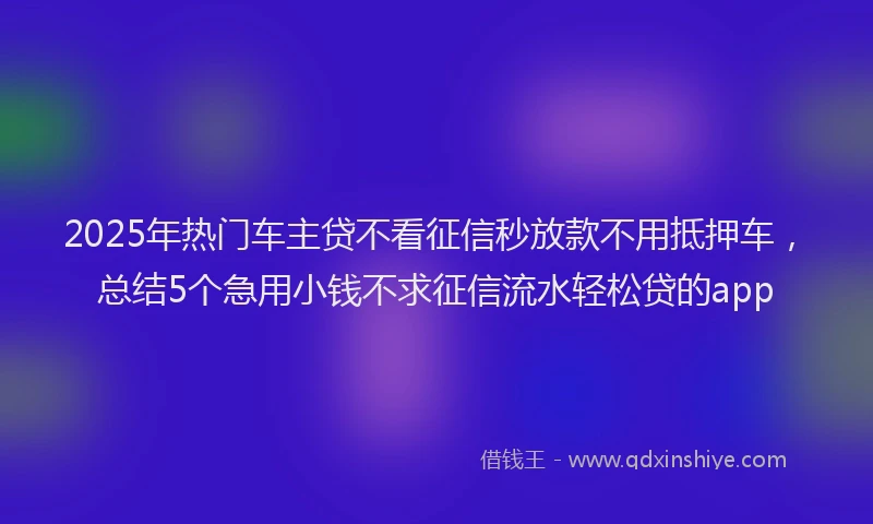 2025年热门车主贷不看征信秒放款不用抵押车，总结5个急用小钱不求征信流水轻松贷的app