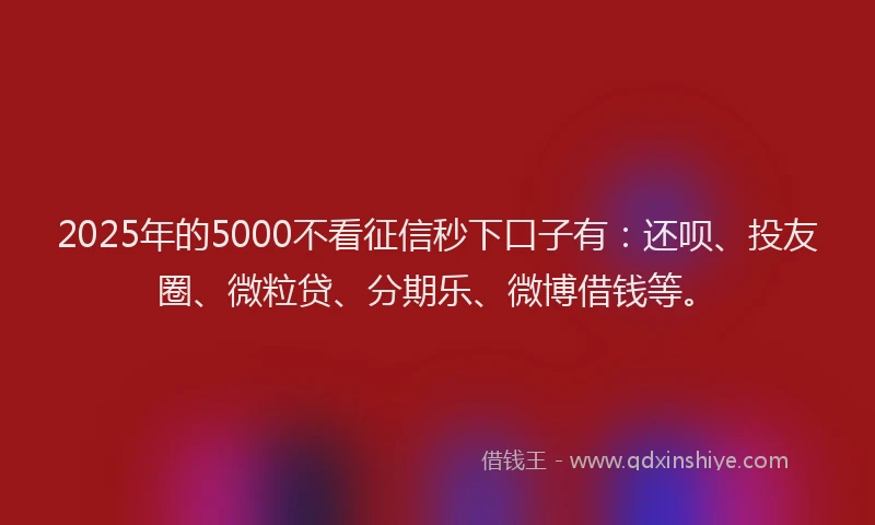 2025年的5000不看征信秒下口子有：还呗、投友圈、微粒贷、分期乐、微博借钱等。