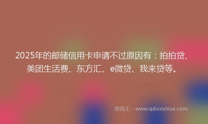 2025年的邮储信用卡申请不过原因有：拍拍贷、美团生活费、东方汇、e微贷、我来贷等。