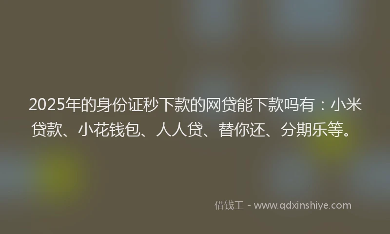 2025年的身份证秒下款的网贷能下款吗有：小米贷款、小花钱包、人人贷、替你还、分期乐等。