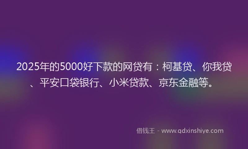 2025年的5000好下款的网贷有：柯基贷、你我贷、平安口袋银行、小米贷款、京东金融等。