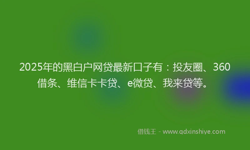 2025年的黑白户网贷最新口子有：投友圈、360借条、维信卡卡贷、e微贷、我来贷等。