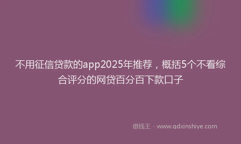不用征信贷款的app2025年推荐，概括5个不看综合评分的网贷百分百下款口子