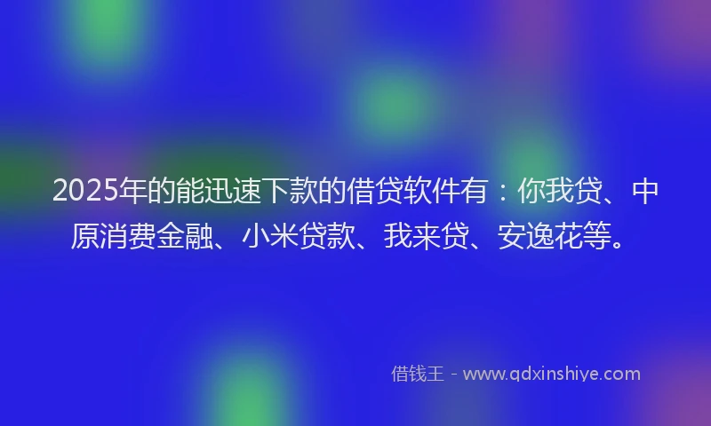 2025年的能迅速下款的借贷软件有：你我贷、中原消费金融、小米贷款、我来贷、安逸花等。