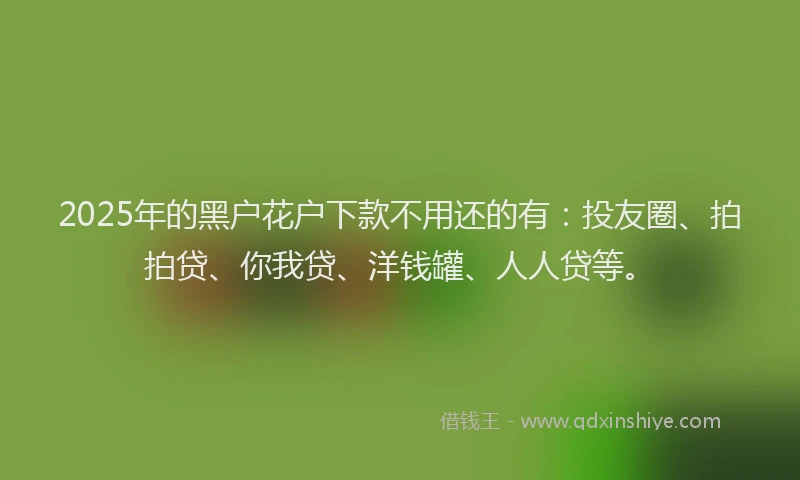 2025年的黑户花户下款不用还的有：投友圈、拍拍贷、你我贷、洋钱罐、人人贷等。