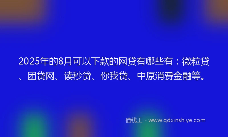 2025年的8月可以下款的网贷有哪些有：微粒贷、团贷网、读秒贷、你我贷、中原消费金融等。