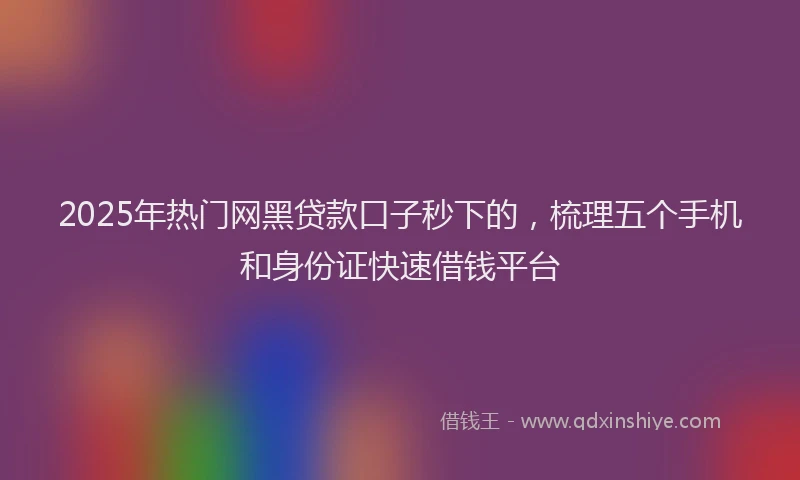 2025年热门网黑贷款口子秒下的，梳理五个手机和身份证快速借钱平台