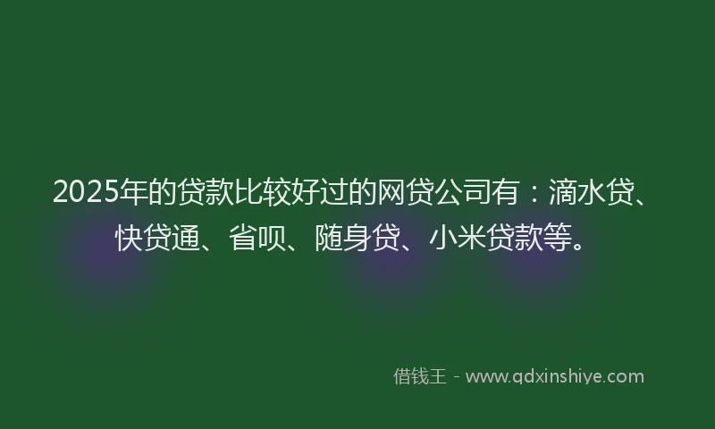 2025年的贷款比较好过的网贷公司有：滴水贷、快贷通、省呗、随身贷、小米贷款等。