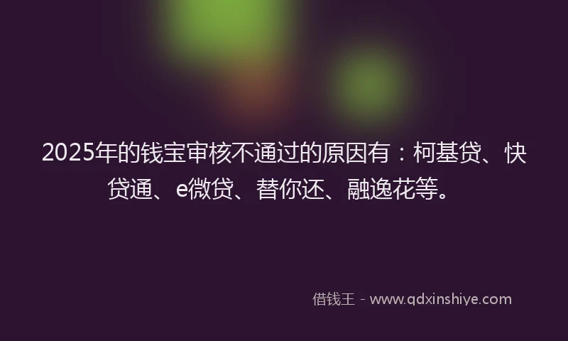2025年的钱宝审核不通过的原因有：柯基贷、快贷通、e微贷、替你还、融逸花等。