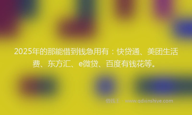 2025年的那能借到钱急用有：快贷通、美团生活费、东方汇、e微贷、百度有钱花等。
