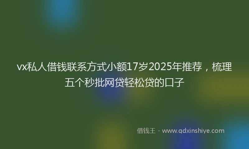 vx私人借钱联系方式小额17岁2025年推荐，梳理五个秒批网贷轻松贷的口子
