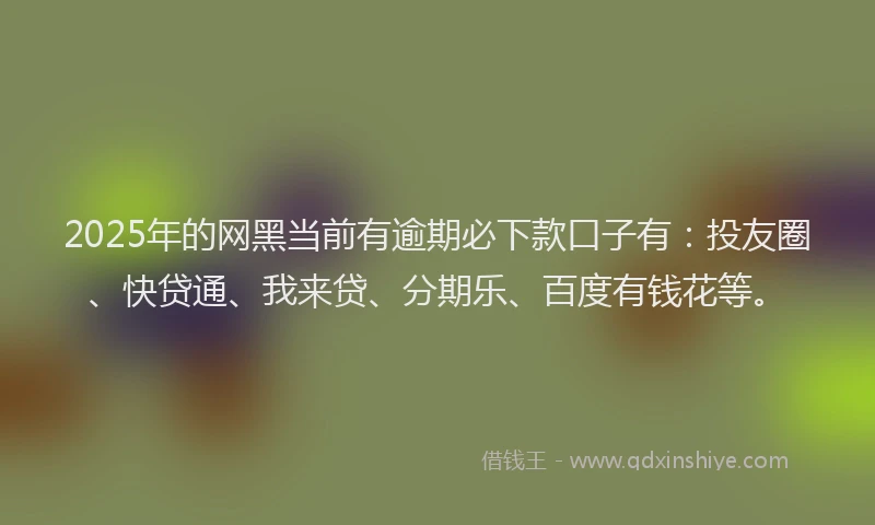 2025年的网黑当前有逾期必下款口子有：投友圈、快贷通、我来贷、分期乐、百度有钱花等。