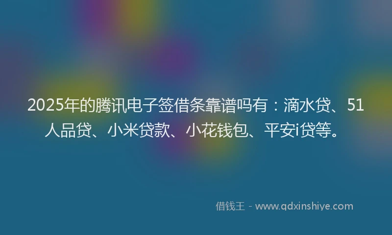 2025年的腾讯电子签借条靠谱吗有：滴水贷、51人品贷、小米贷款、小花钱包、平安i贷等。
