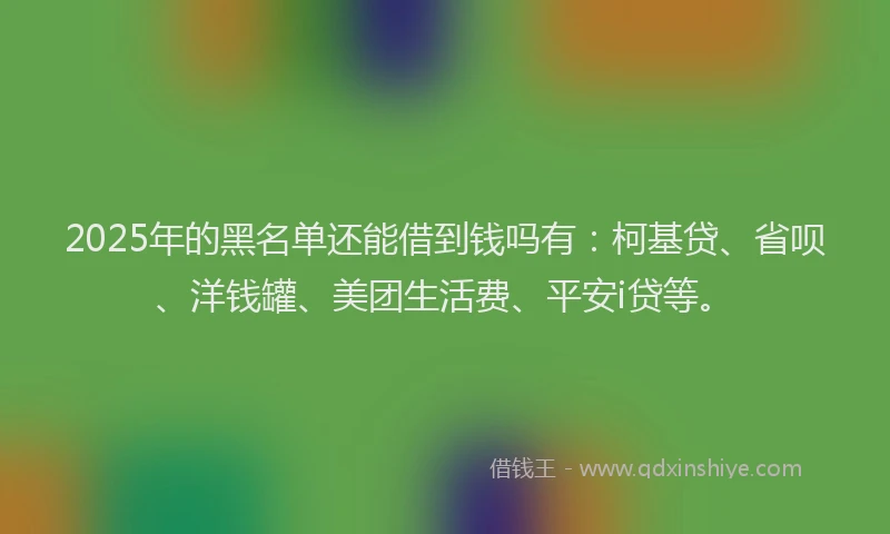 2025年的黑名单还能借到钱吗有：柯基贷、省呗、洋钱罐、美团生活费、平安i贷等。