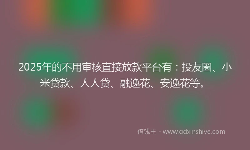2025年的不用审核直接放款平台有：投友圈、小米贷款、人人贷、融逸花、安逸花等。