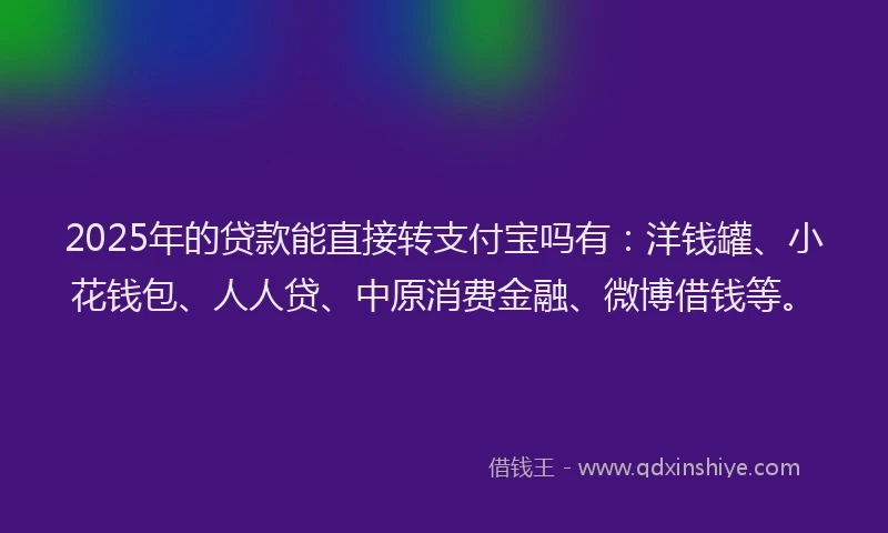 2025年的贷款能直接转支付宝吗有：洋钱罐、小花钱包、人人贷、中原消费金融、微博借钱等。