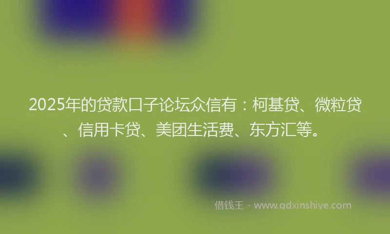 2025年的贷款口子论坛众信有：柯基贷、微粒贷、信用卡贷、美团生活费、东方汇等。