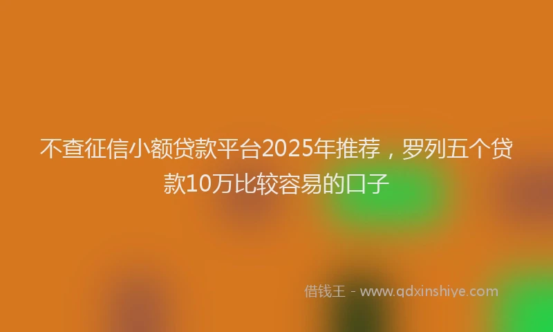 不查征信小额贷款平台2025年推荐，罗列五个贷款10万比较容易的口子
