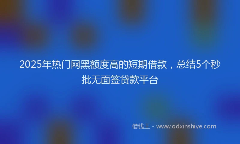 2025年热门网黑额度高的短期借款，总结5个秒批无面签贷款平台