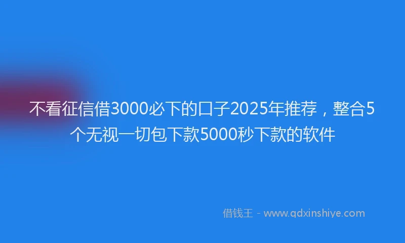 不看征信借3000必下的口子2025年推荐，整合5个无视一切包下款5000秒下款的软件