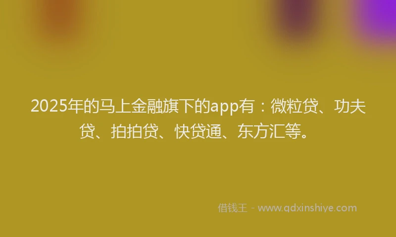 2025年的马上金融旗下的app有：微粒贷、功夫贷、拍拍贷、快贷通、东方汇等。