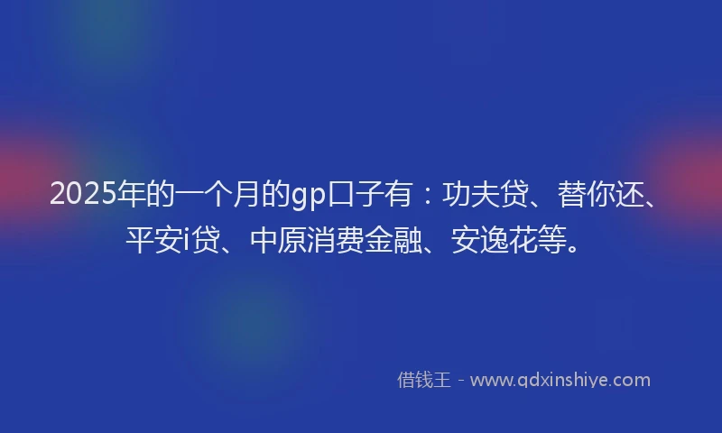 2025年的一个月的gp口子有：功夫贷、替你还、平安i贷、中原消费金融、安逸花等。