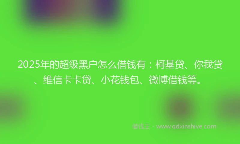 2025年的超级黑户怎么借钱有：柯基贷、你我贷、维信卡卡贷、小花钱包、微博借钱等。