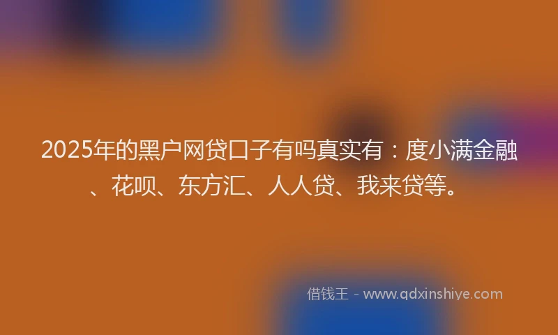 2025年的黑户网贷口子有吗真实有：度小满金融、花呗、东方汇、人人贷、我来贷等。