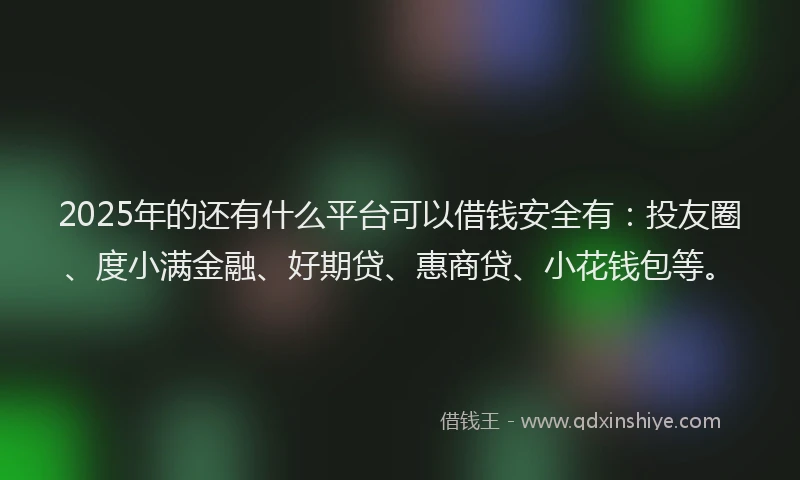 2025年的还有什么平台可以借钱安全有：投友圈、度小满金融、好期贷、惠商贷、小花钱包等。