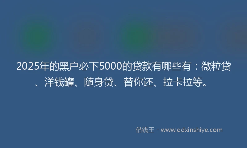 2025年的黑户必下5000的贷款有哪些有：微粒贷、洋钱罐、随身贷、替你还、拉卡拉等。