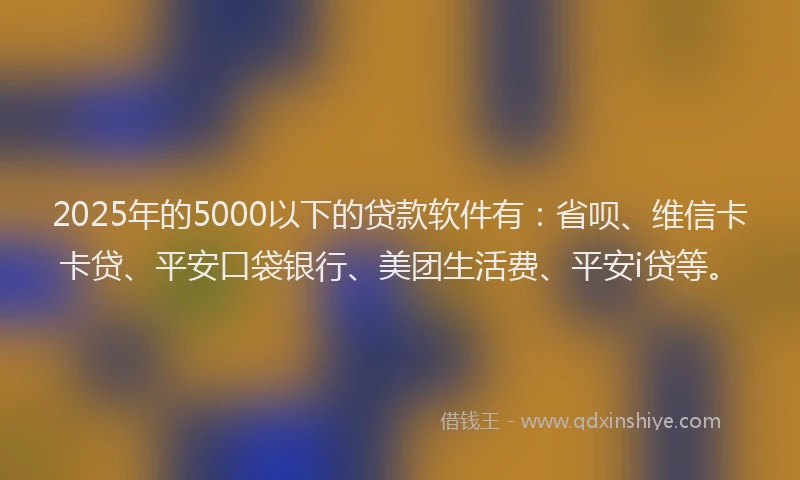 2025年的5000以下的贷款软件有：省呗、维信卡卡贷、平安口袋银行、美团生活费、平安i贷等。